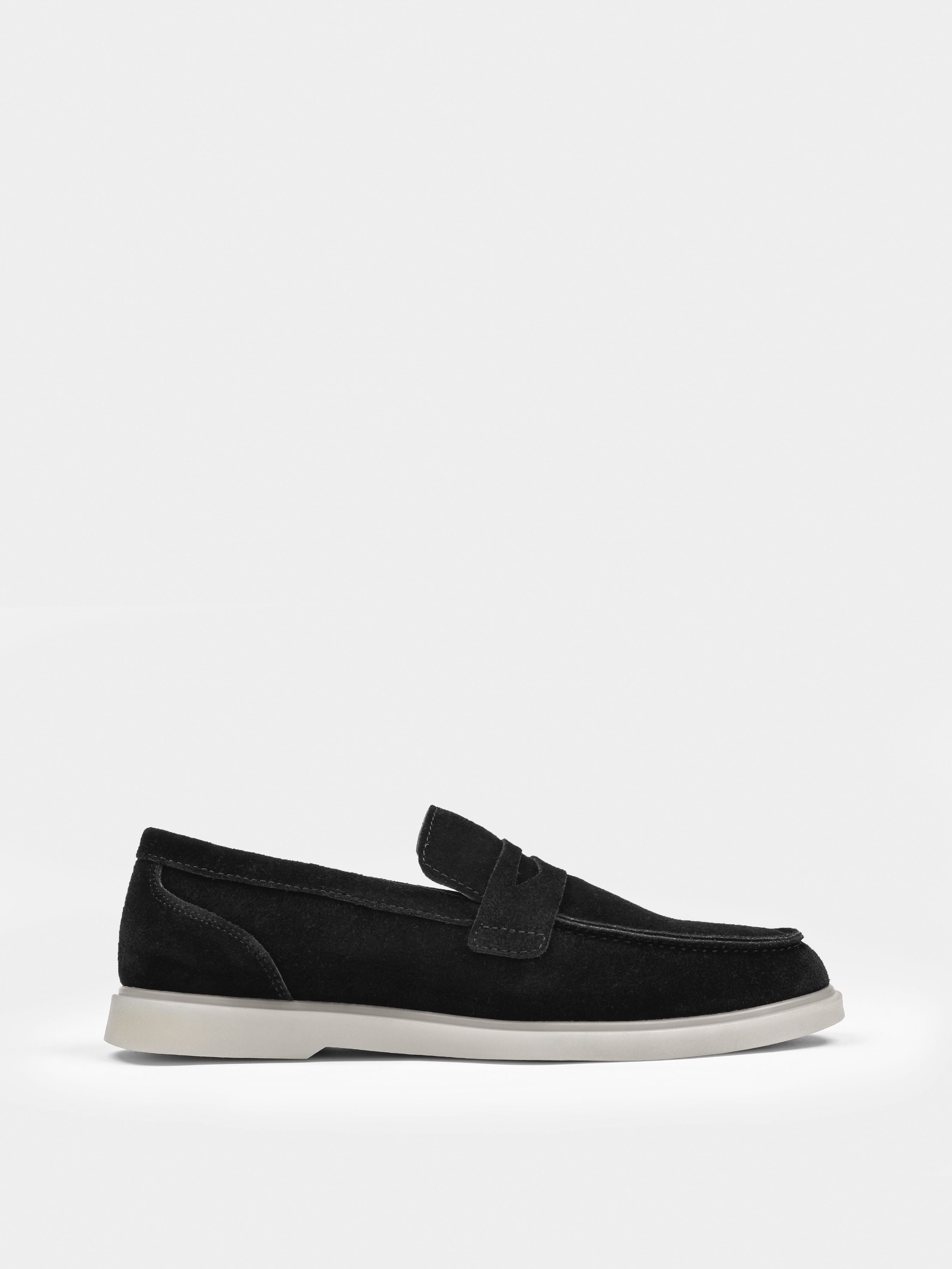 Prospero Black White Suede Loafers