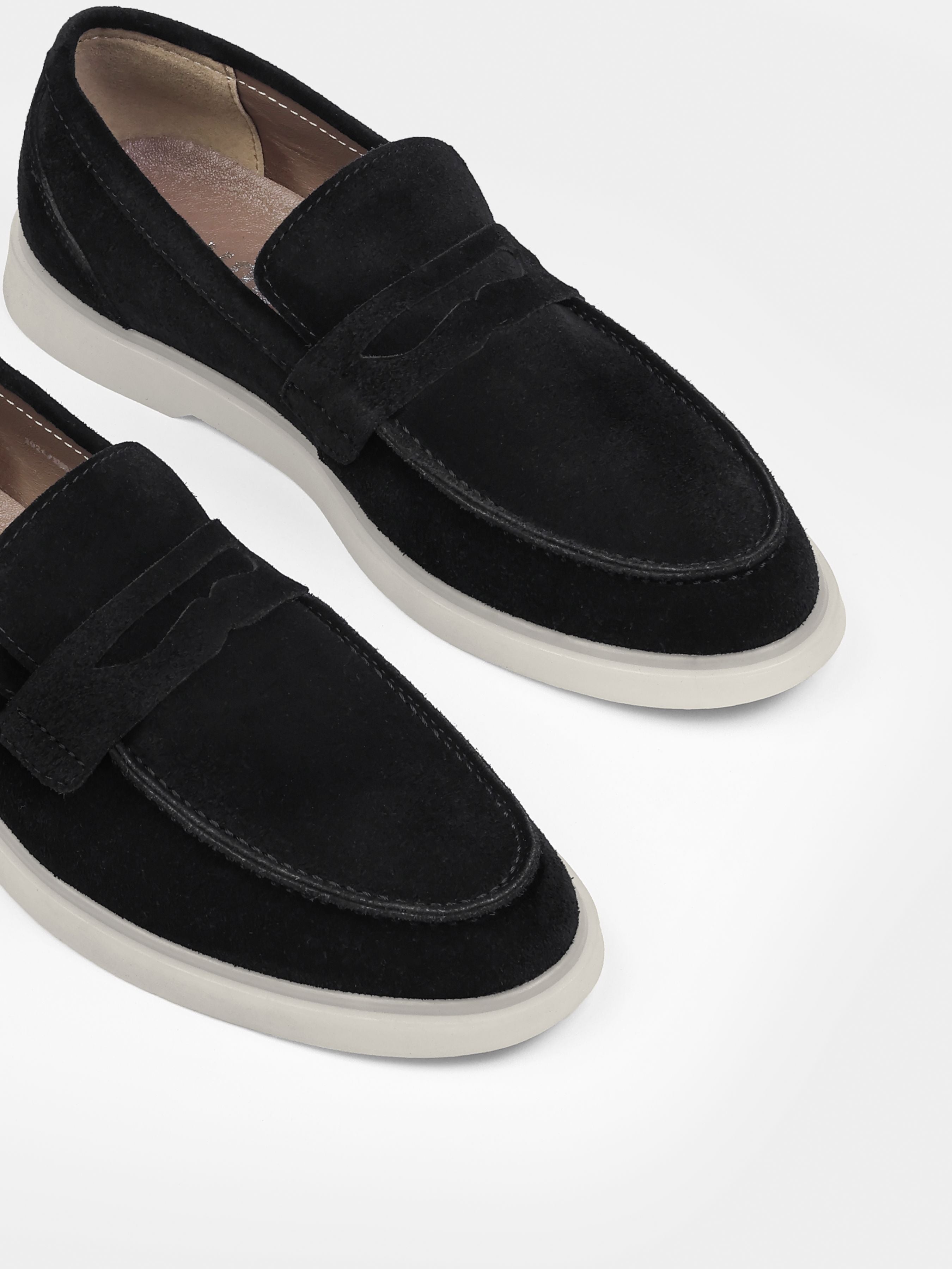 Prospero Black White Suede Loafers