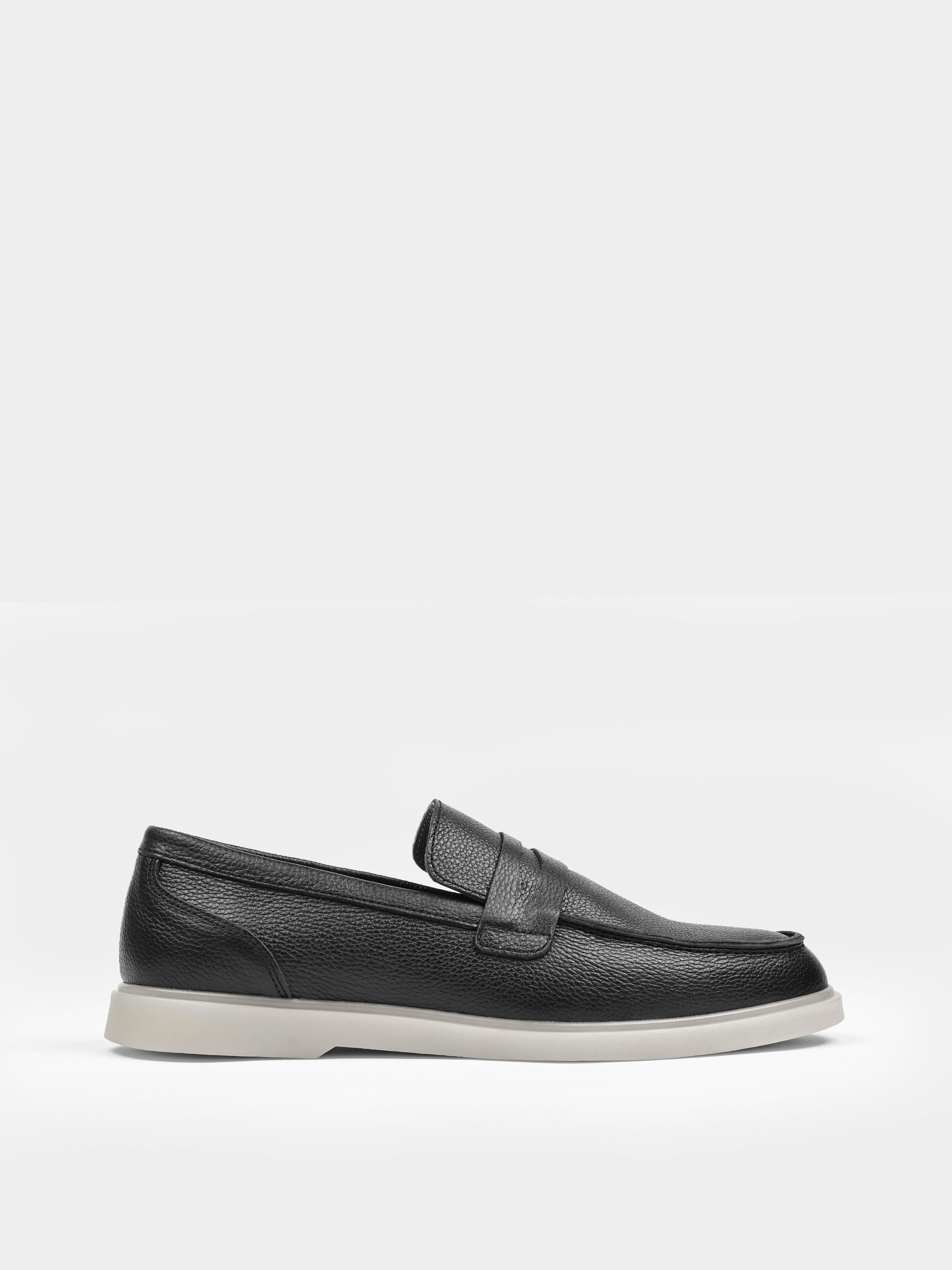 Prospero Black White Leather Loafers