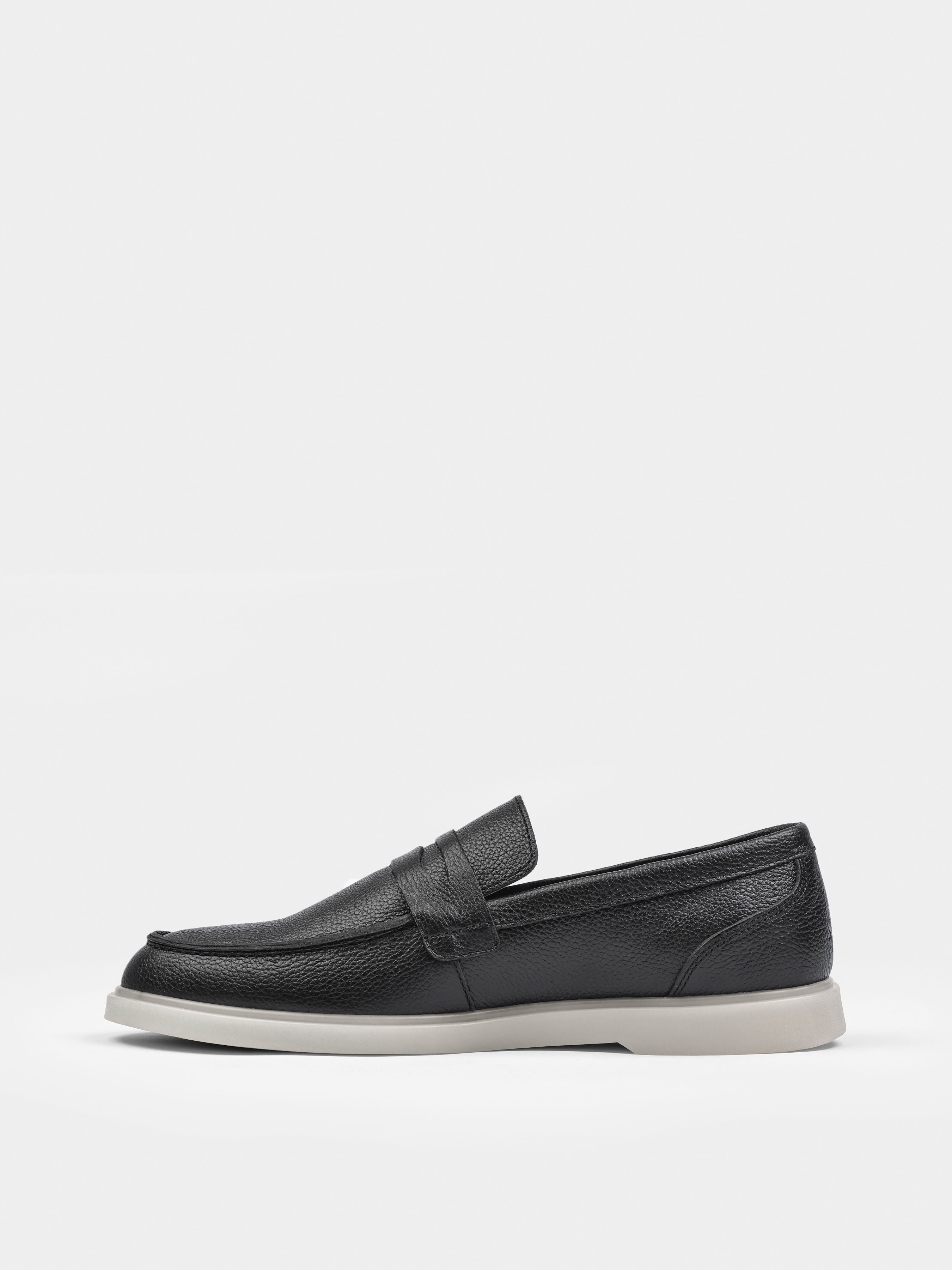 Prospero Black White Leather Loafers