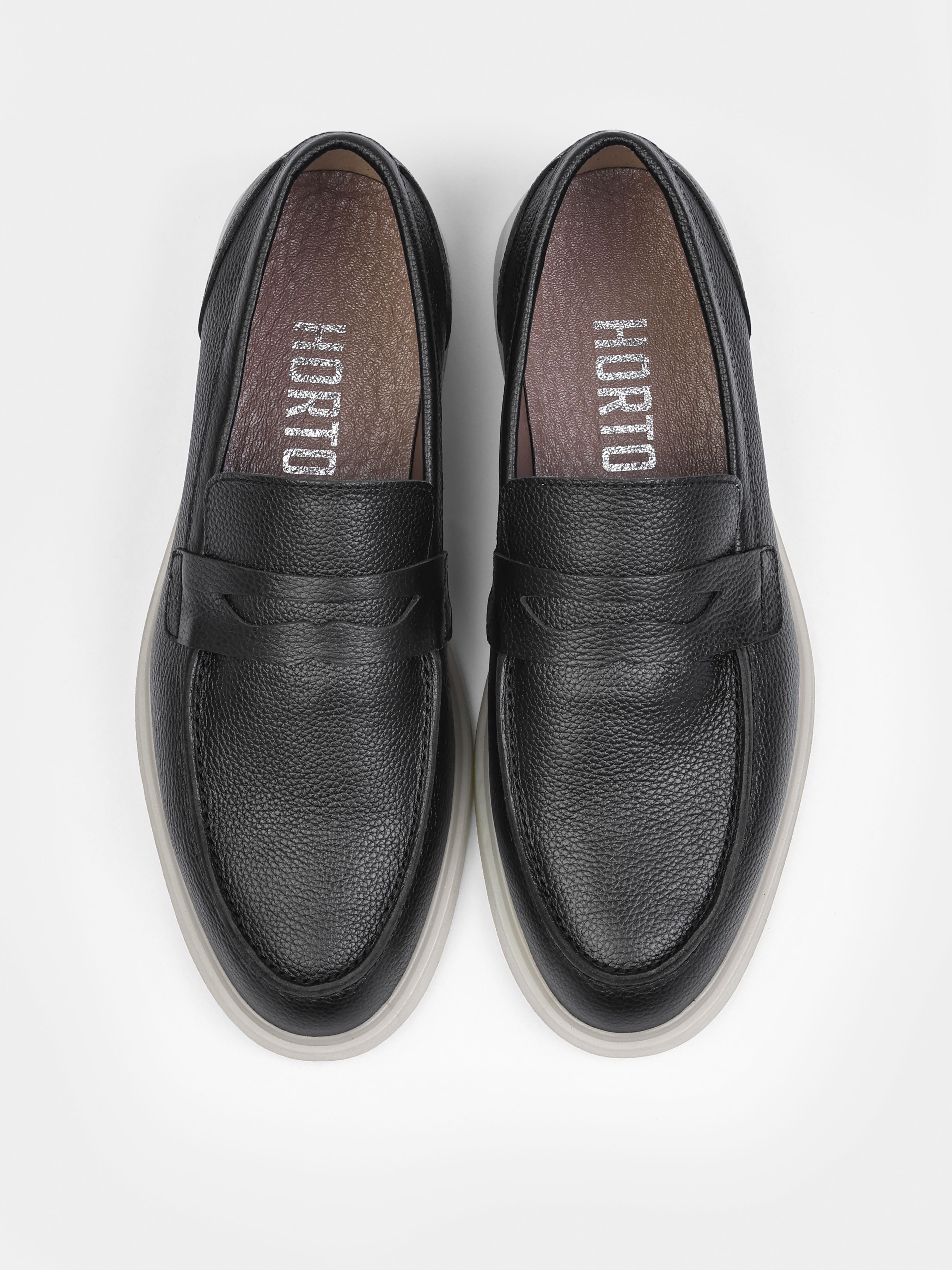 Prospero Black White Leather Loafers