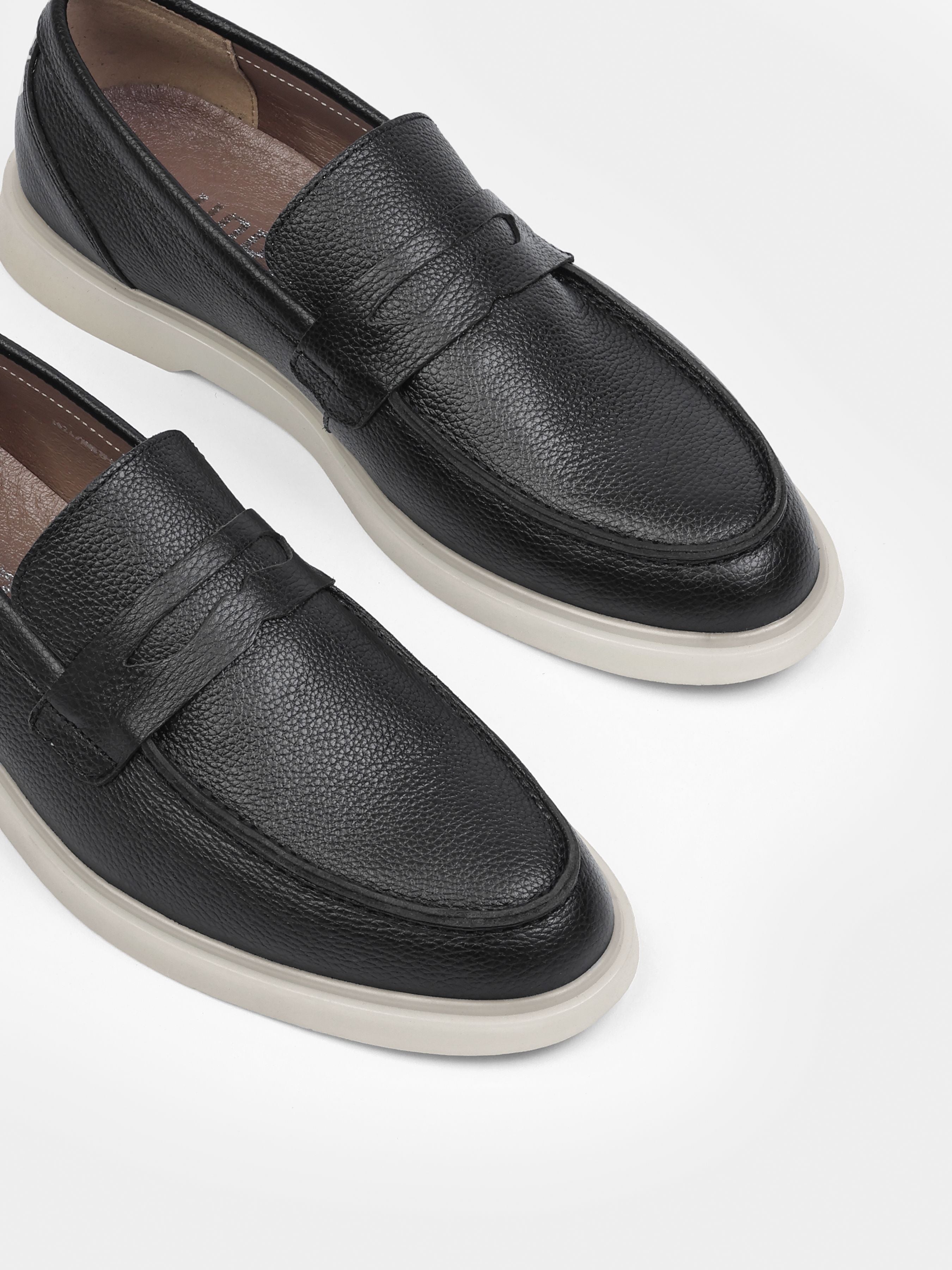 Prospero Black White Leather Loafers