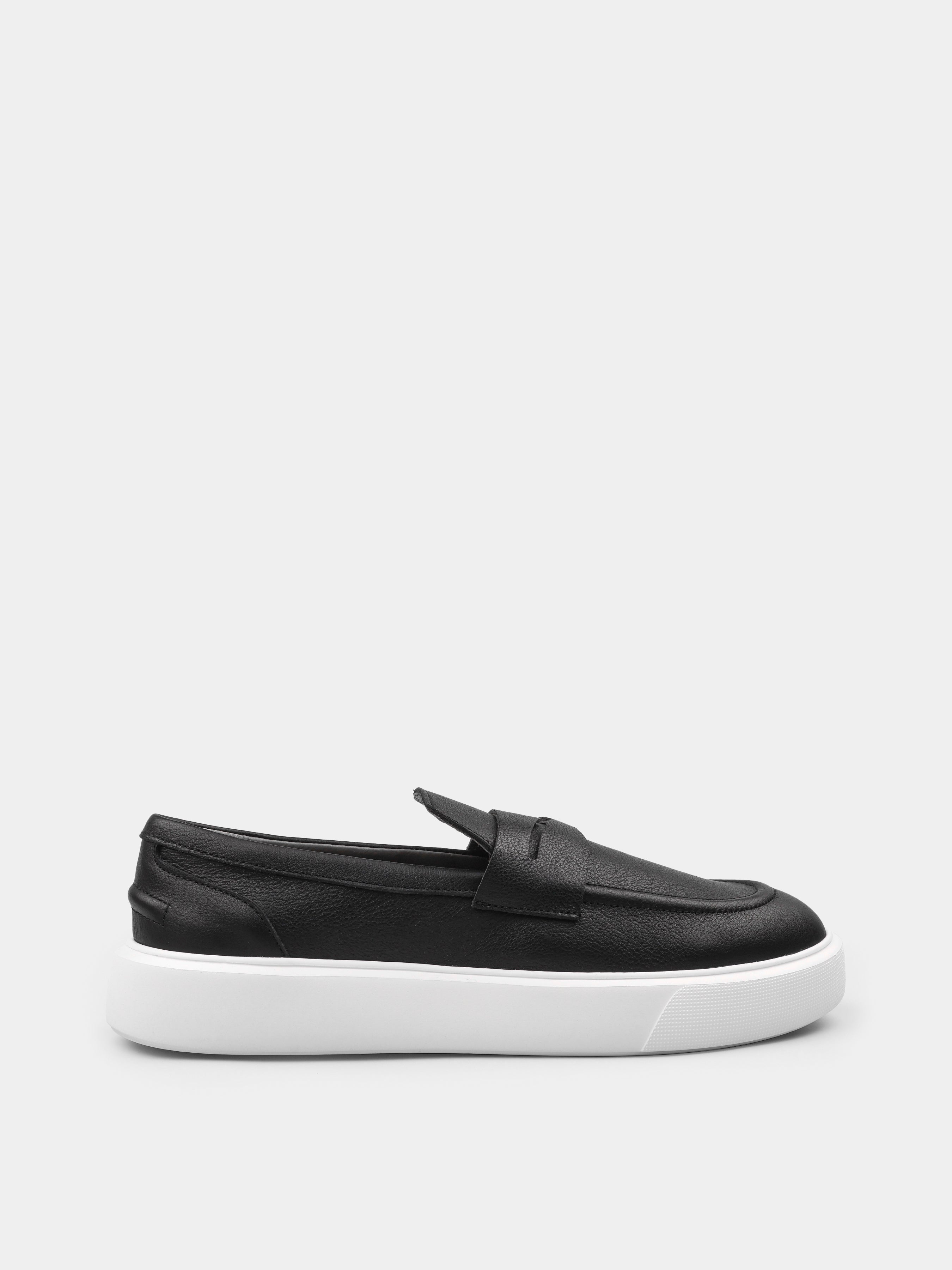 Incanto Black Leather Loafers White Sole