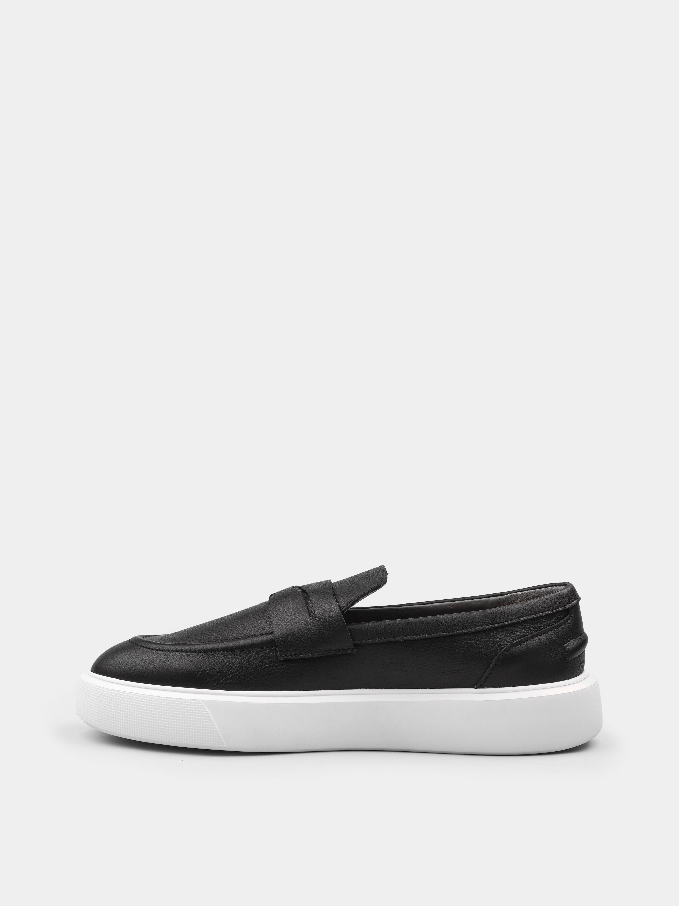 Incanto Black Leather Loafers White Sole